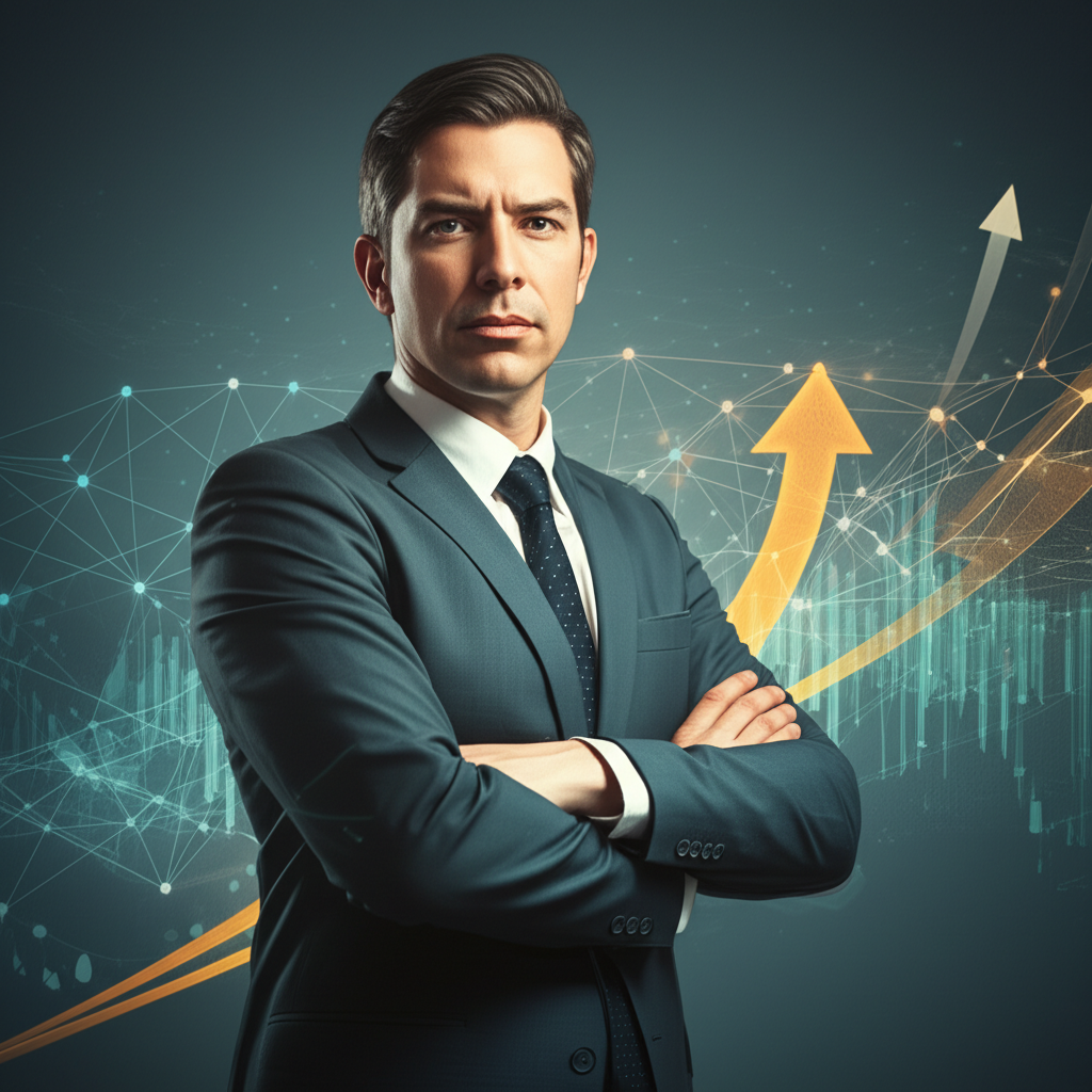 U.S. investor analyzing blockchain growth opportunities on a digital dashboard, highlighting potential for portfolio expansion.