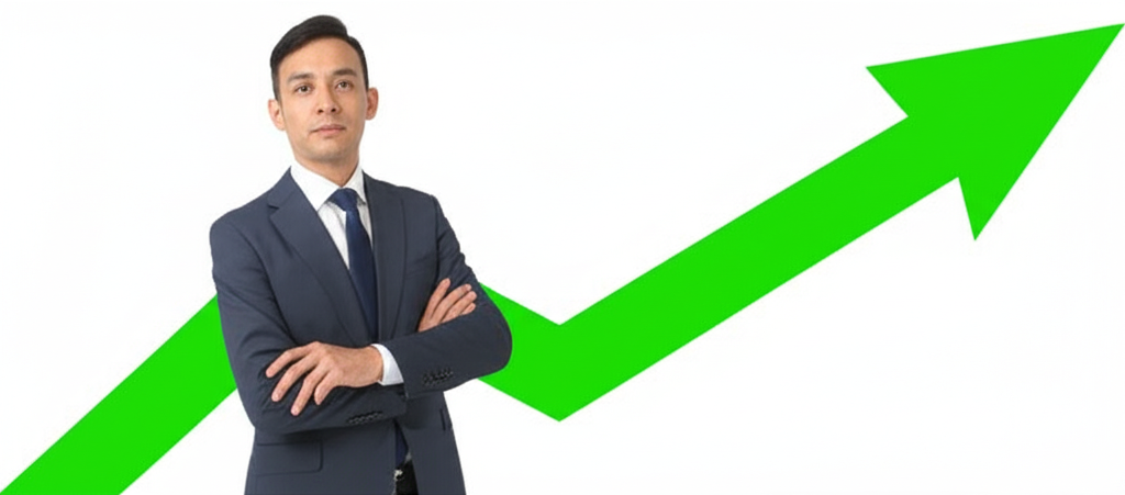 US investor reviewing growth chart on digital display