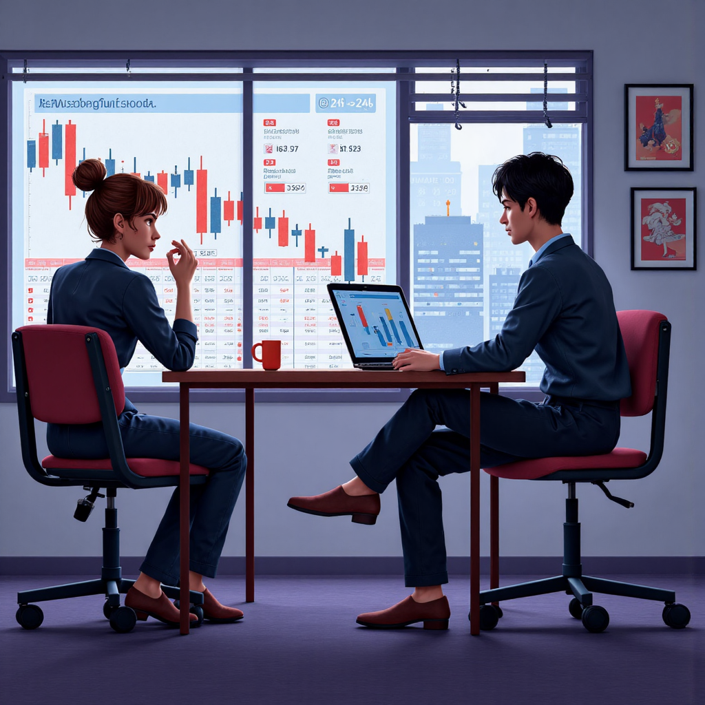 Thai investors reviewing currency exchange data and local trends in pixel art style